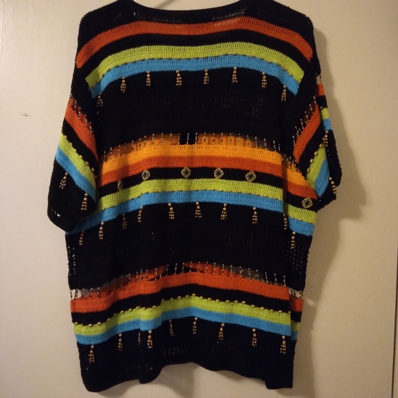 Vintage Berek Beaded Crochet Boho Aztec Cardigan, XL - Picture 5 of 16